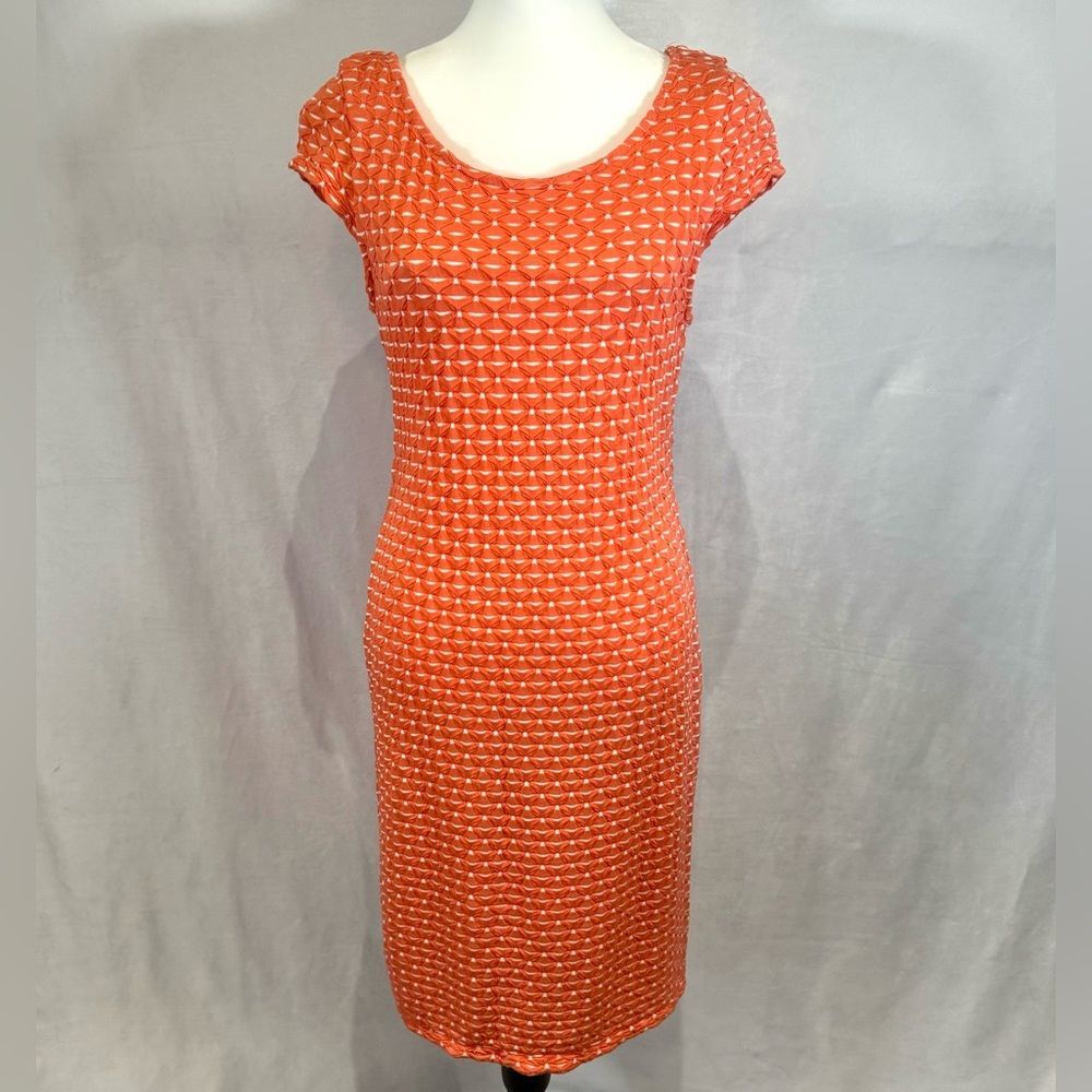 Sharagano orange and white textured stretch midi dress size 10